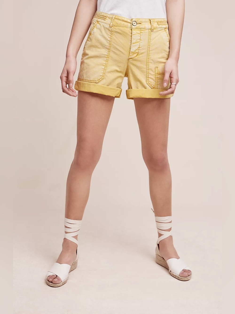 Anthropologie Hei Hei The Wanderer Rolled Hem Cargo Shorts Light Gold Yellow 29